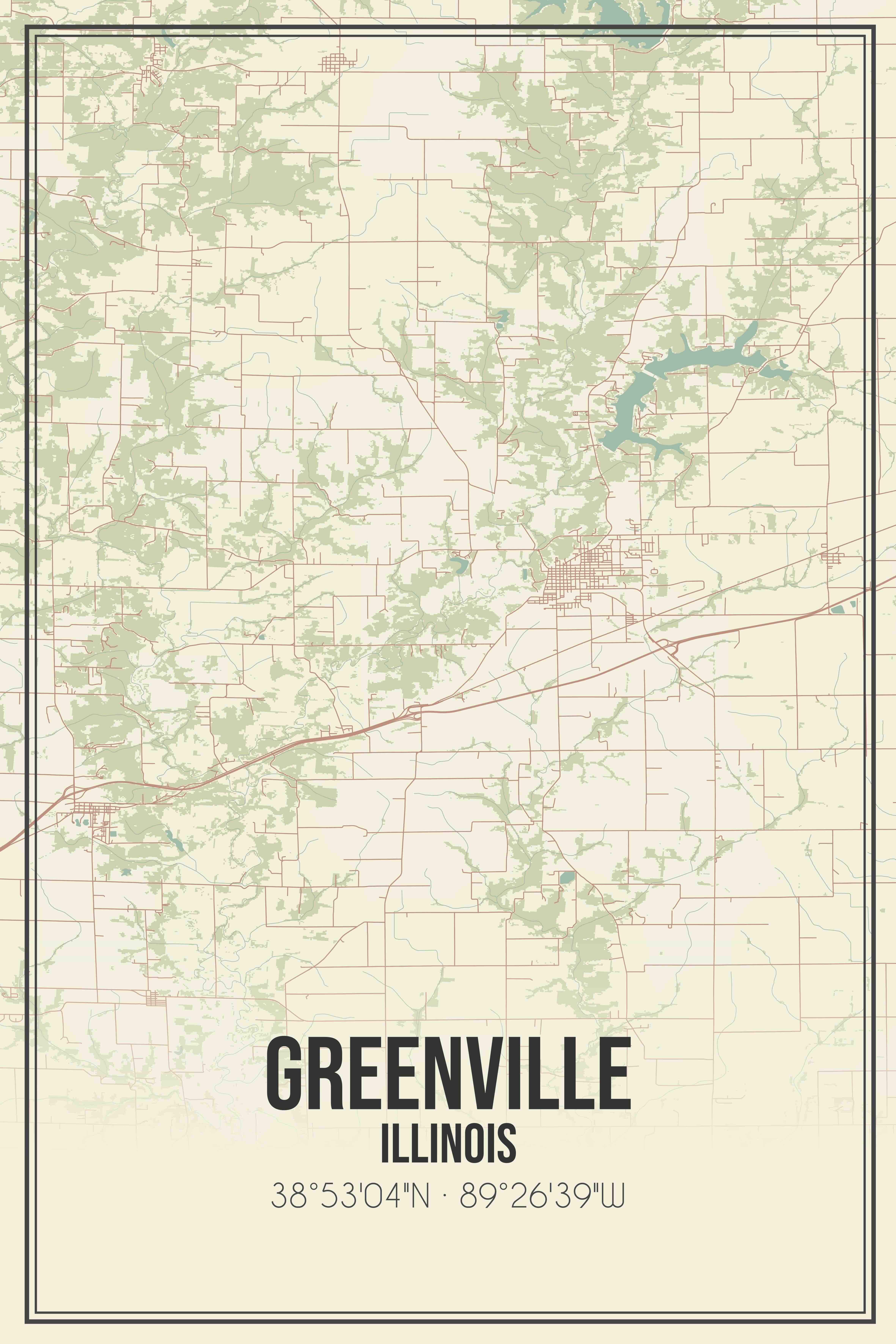 Retro US city map of Greenville, Illinois. Vintage street map. greenville plumber