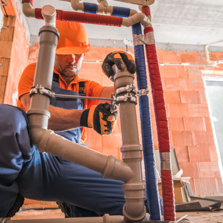 plumber working on pipes